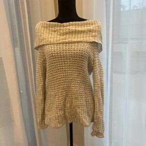 Off the shoulder, BB Dakota white and gray sweater